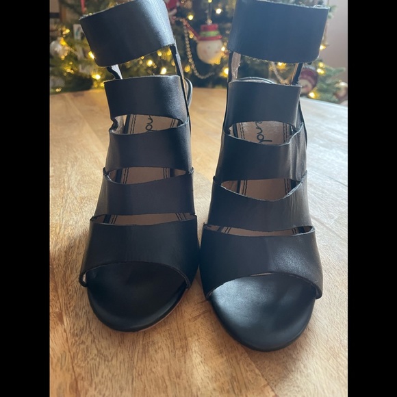 Splendid Black Leather Stacked Heel Sz 6 - Picture 2 of 7